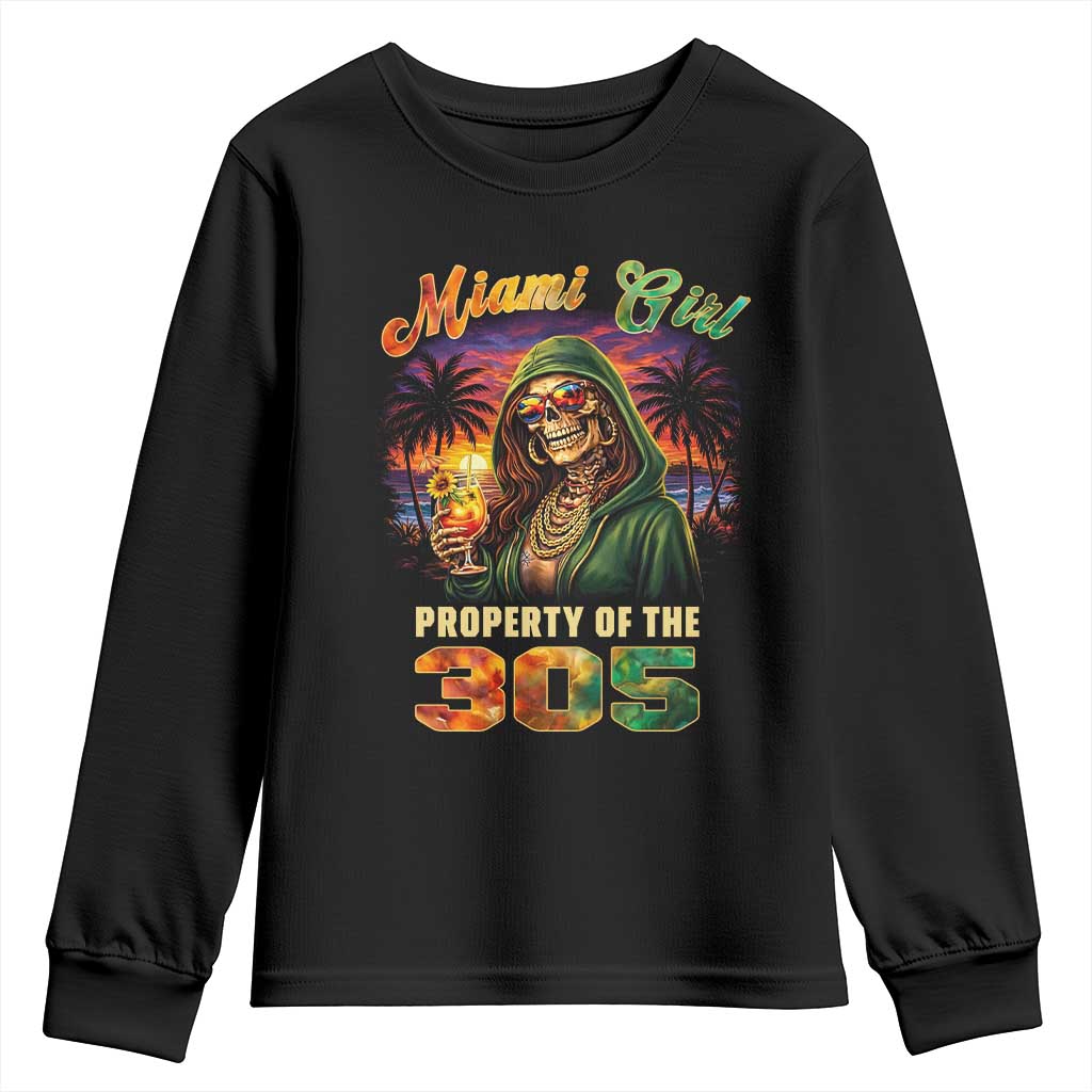 Miami Girl Skeleton Property of the 305 Youth Sweatshirt Tropical City Florida Pride Street Style