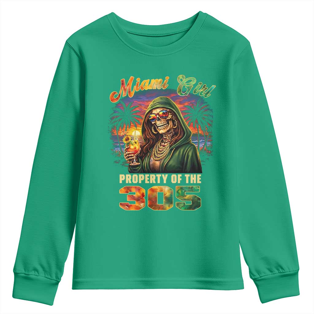 Miami Girl Skeleton Property of the 305 Youth Sweatshirt Tropical City Florida Pride Street Style