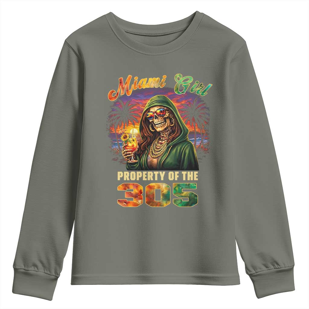 Miami Girl Skeleton Property of the 305 Youth Sweatshirt Tropical City Florida Pride Street Style