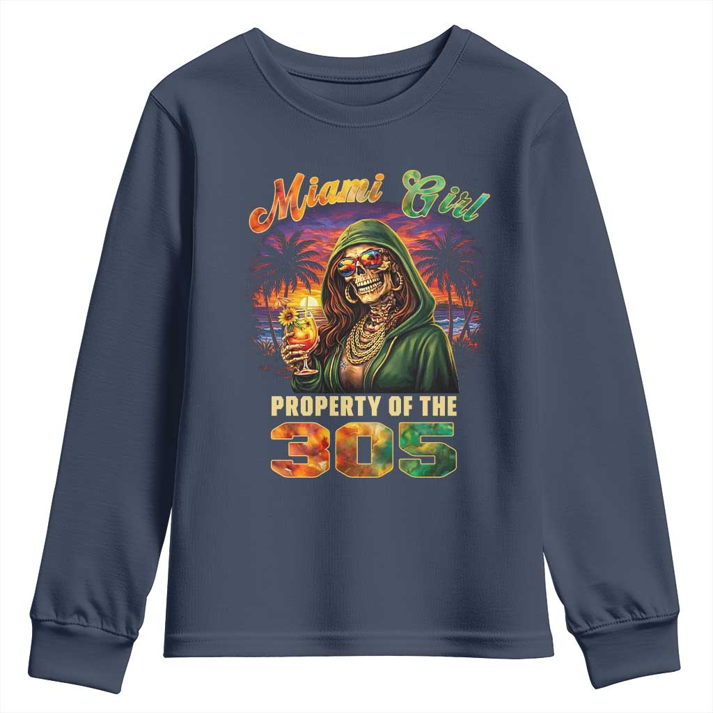Miami Girl Skeleton Property of the 305 Youth Sweatshirt Tropical City Florida Pride Street Style