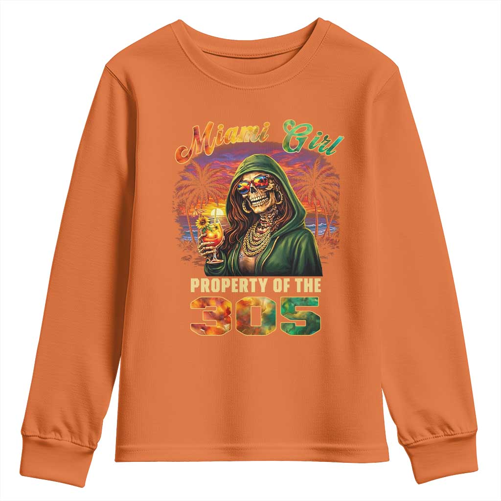 Miami Girl Skeleton Property of the 305 Youth Sweatshirt Tropical City Florida Pride Street Style