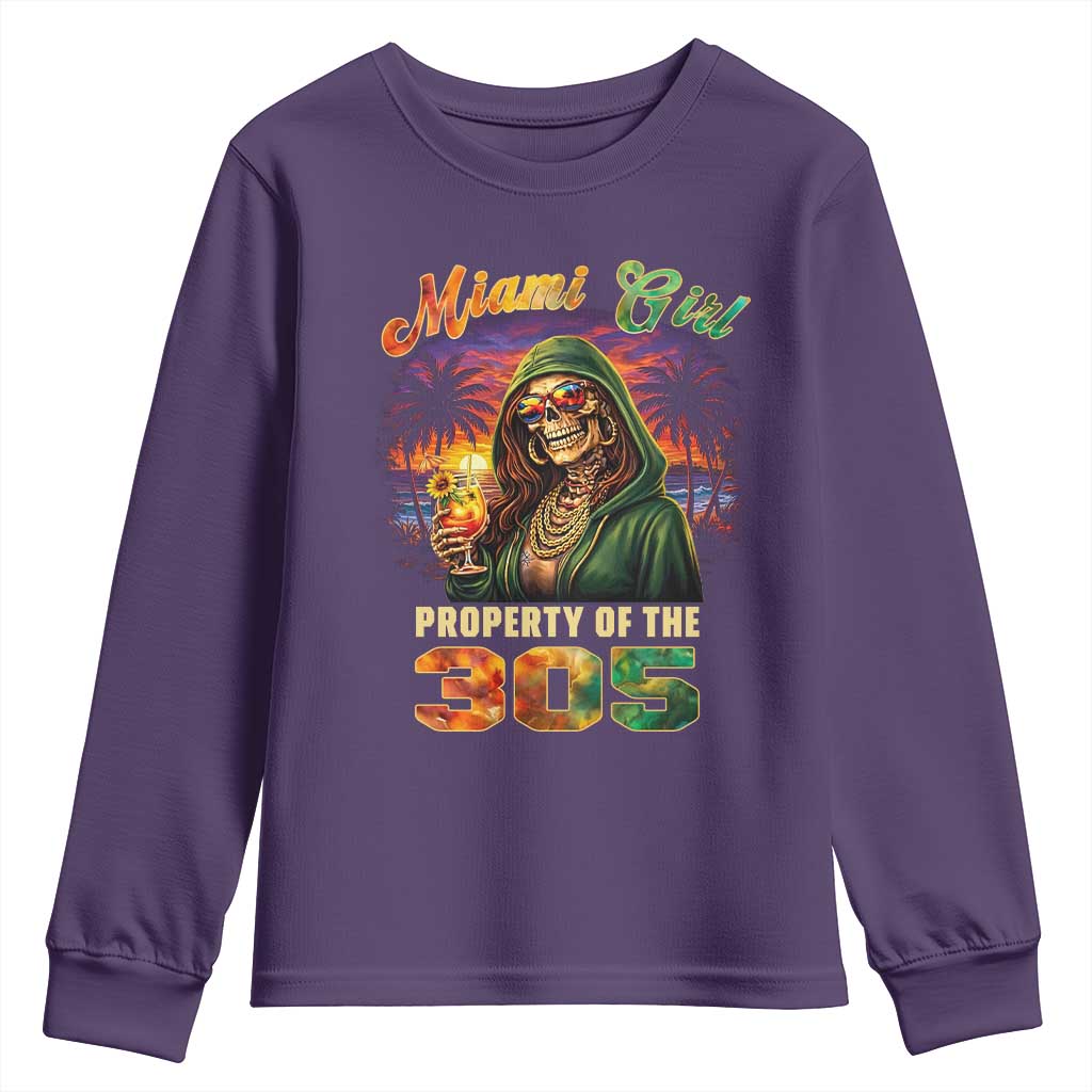 Miami Girl Skeleton Property of the 305 Youth Sweatshirt Tropical City Florida Pride Street Style