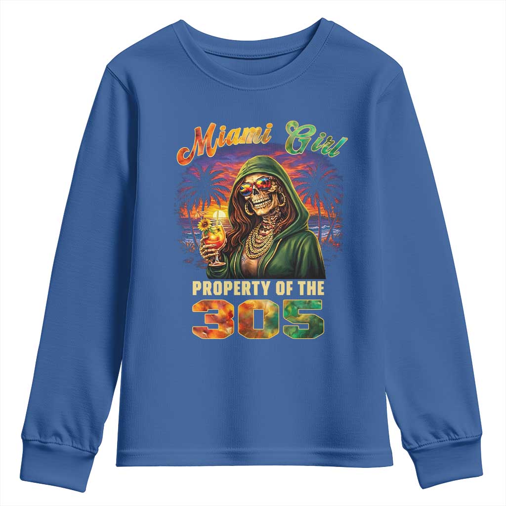 Miami Girl Skeleton Property of the 305 Youth Sweatshirt Tropical City Florida Pride Street Style