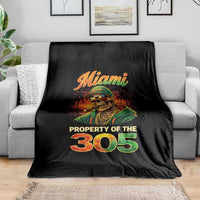 Miami Property of the 305 Skeleton Graphic Throw Blanket Street King with Sunset Florida Swag