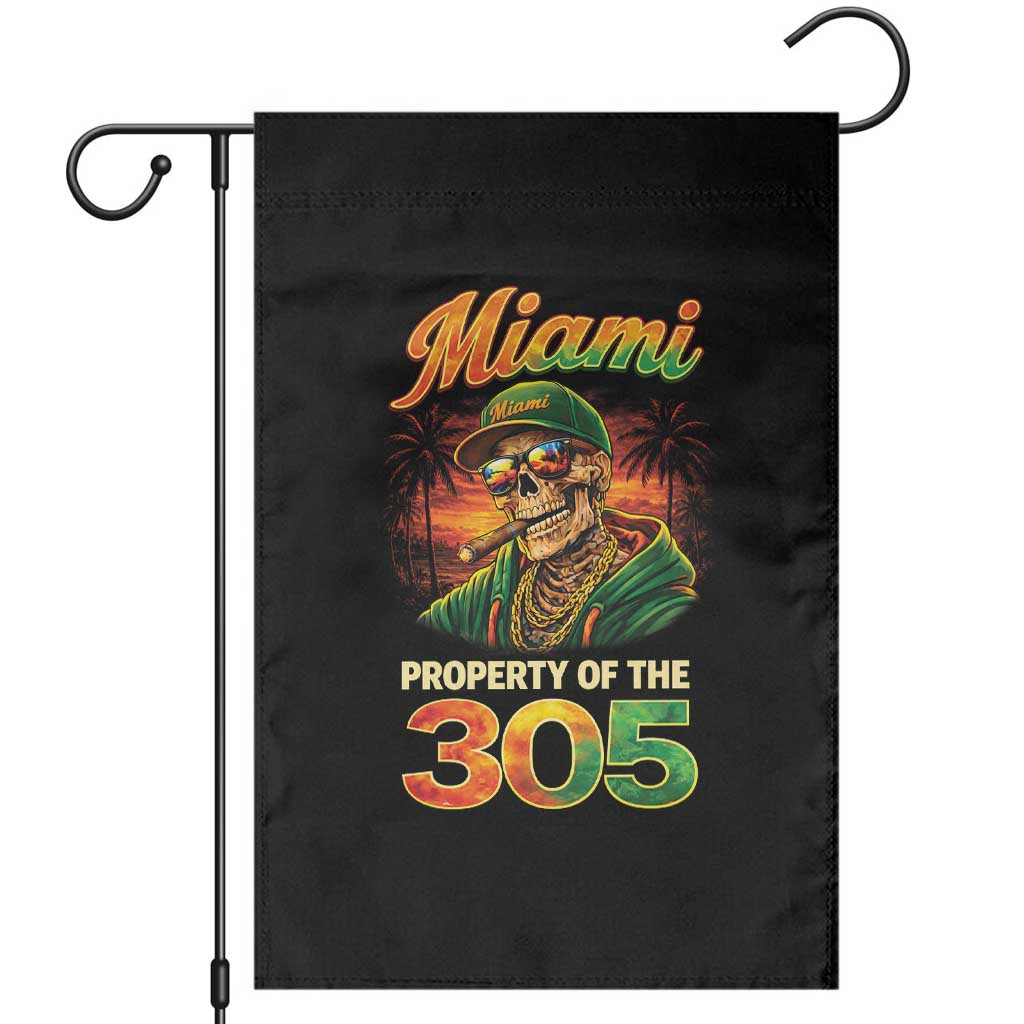 Miami Property of the 305 Skeleton Graphic Garden Flag Street King with Sunset Florida Swag