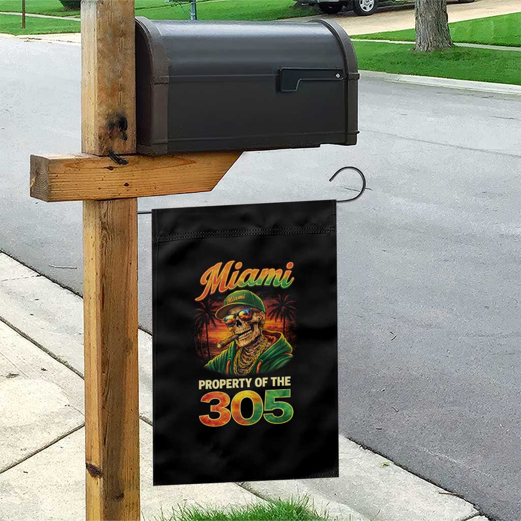 Miami Property of the 305 Skeleton Graphic Garden Flag Street King with Sunset Florida Swag