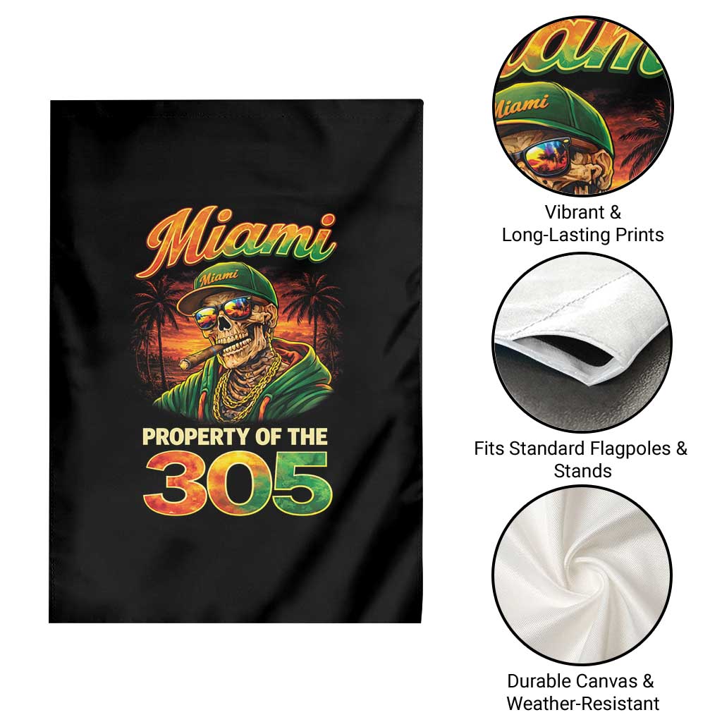 Miami Property of the 305 Skeleton Graphic Garden Flag Street King with Sunset Florida Swag