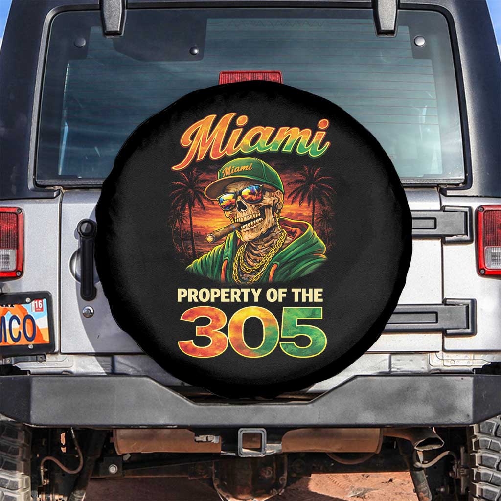 Miami Property of the 305 Skeleton Graphic Spare Tire Cover Street King with Sunset Florida Swag