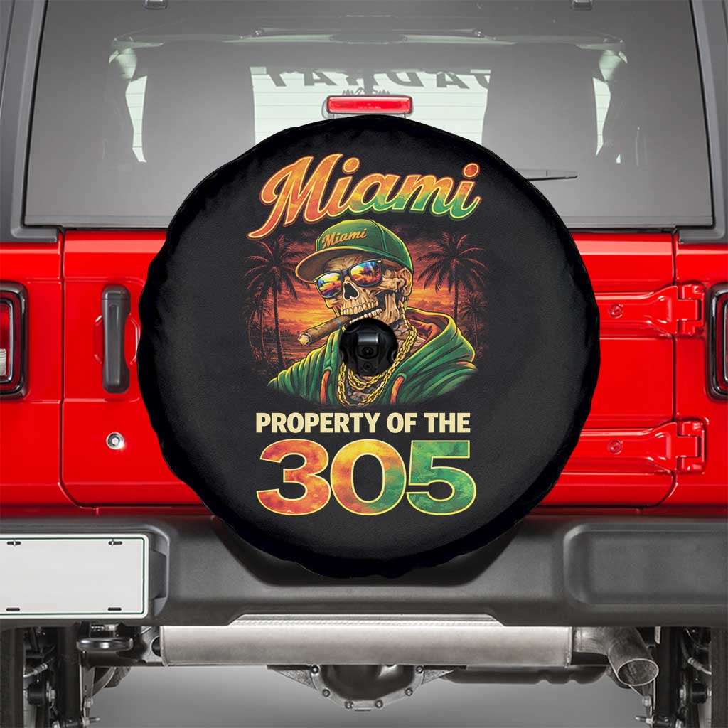 Miami Property of the 305 Skeleton Graphic Spare Tire Cover Street King with Sunset Florida Swag