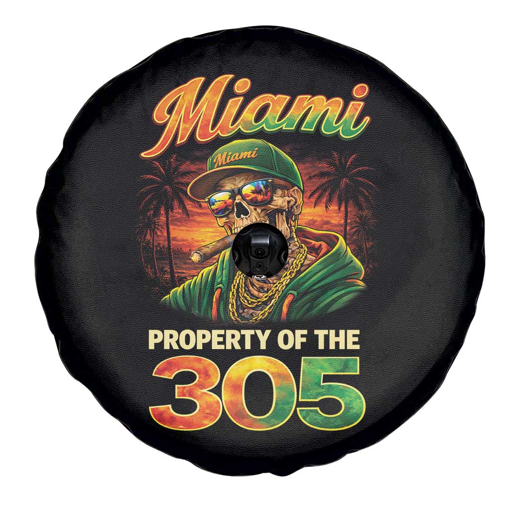 Miami Property of the 305 Skeleton Graphic Spare Tire Cover Street King with Sunset Florida Swag