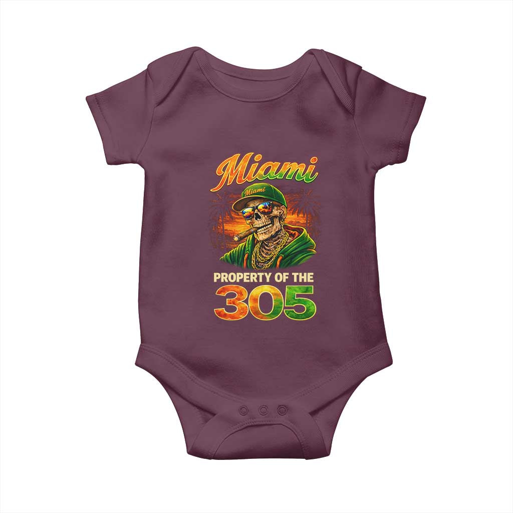 Miami Property of the 305 Skeleton Graphic Baby Onesie Street King with Sunset Florida Swag