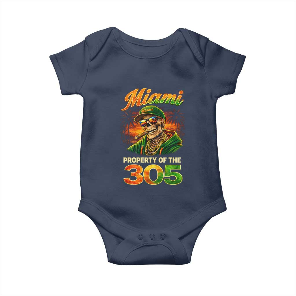 Miami Property of the 305 Skeleton Graphic Baby Onesie Street King with Sunset Florida Swag