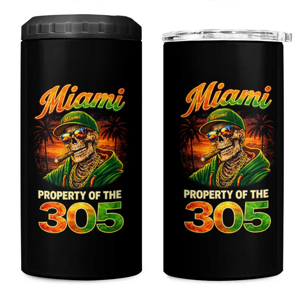 Miami Property of the 305 Skeleton Graphic 4 in 1 Can Cooler Tumbler Street King with Sunset Florida Swag