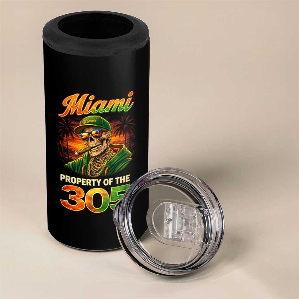 Miami Property of the 305 Skeleton Graphic 4 in 1 Can Cooler Tumbler Street King with Sunset Florida Swag