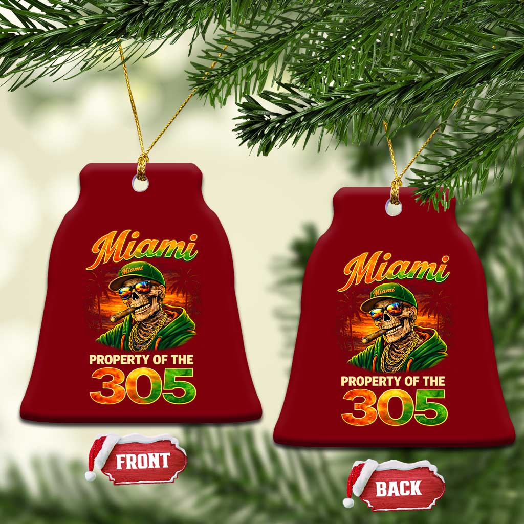 Miami Property of the 305 Skeleton Graphic Ceramic Ornament Street King with Sunset Florida Swag