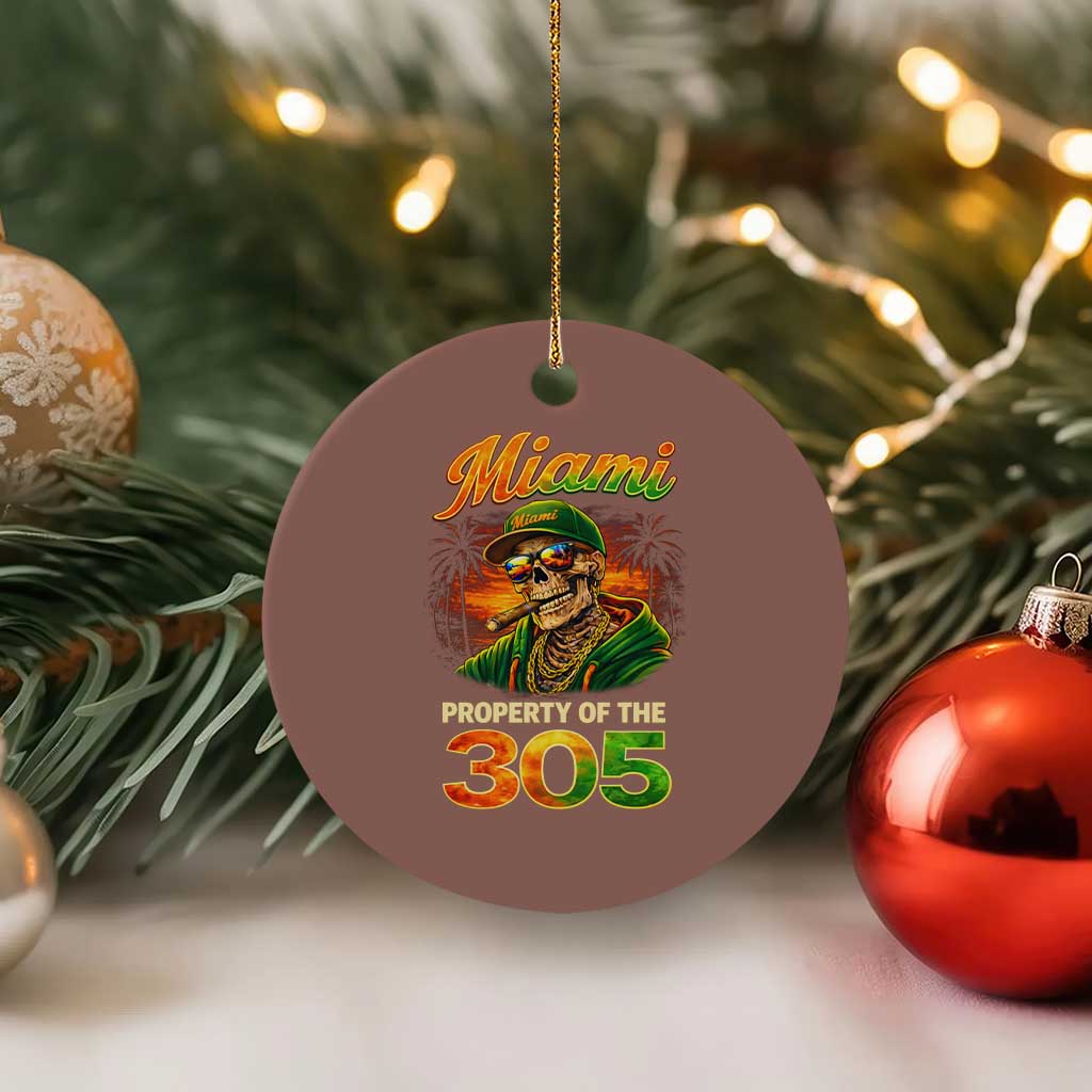 Miami Property of the 305 Skeleton Graphic Ceramic Ornament Street King with Sunset Florida Swag