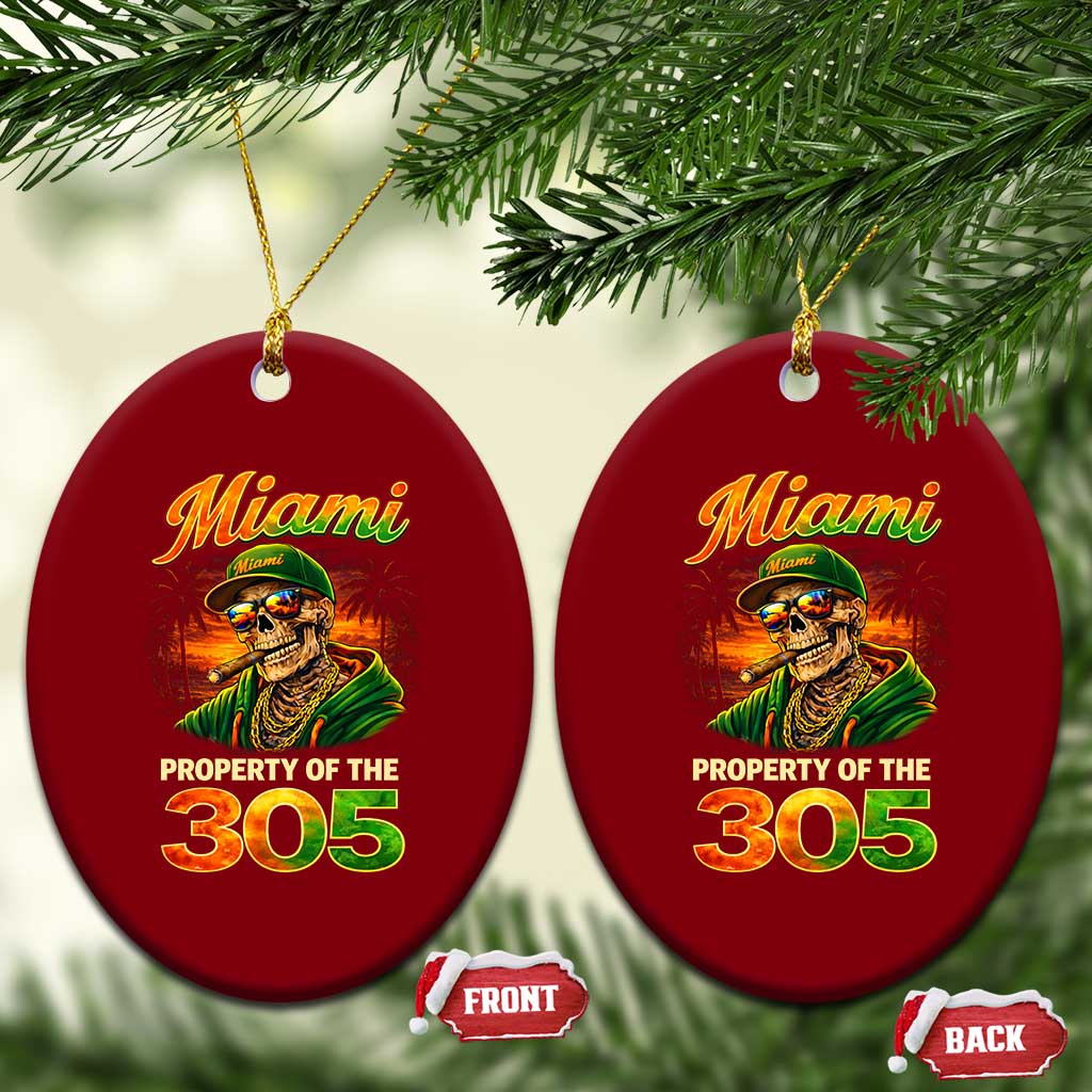 Miami Property of the 305 Skeleton Graphic Ceramic Ornament Street King with Sunset Florida Swag