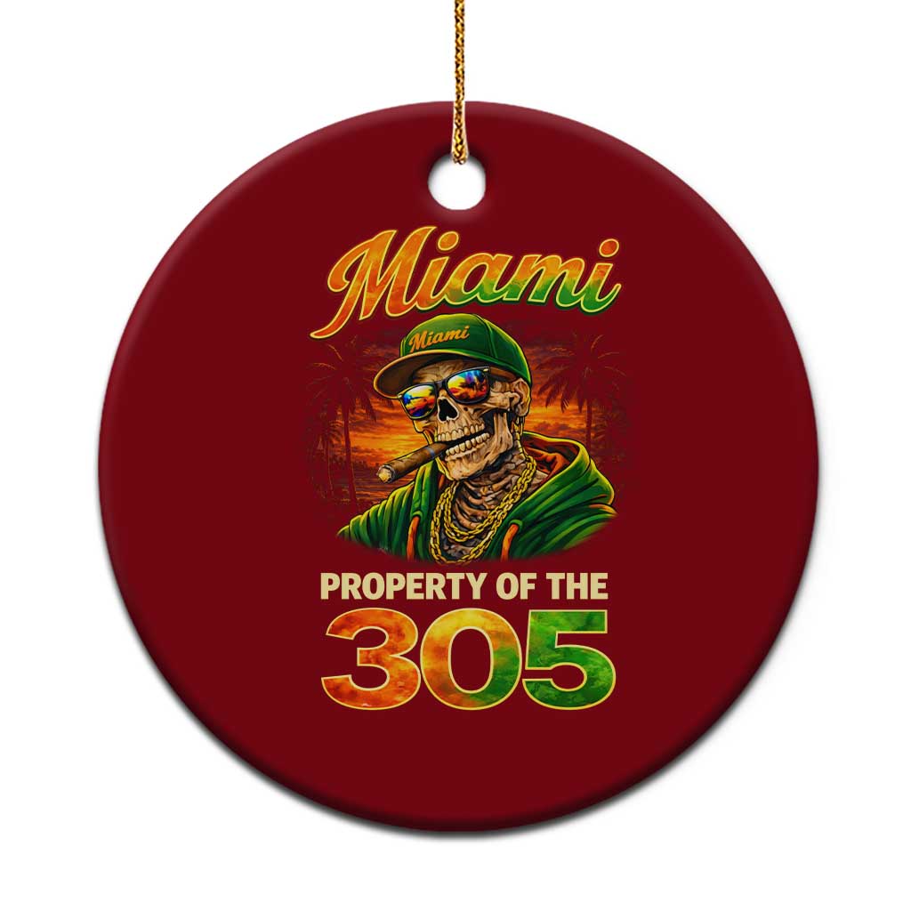 Miami Property of the 305 Skeleton Graphic Ceramic Ornament Street King with Sunset Florida Swag