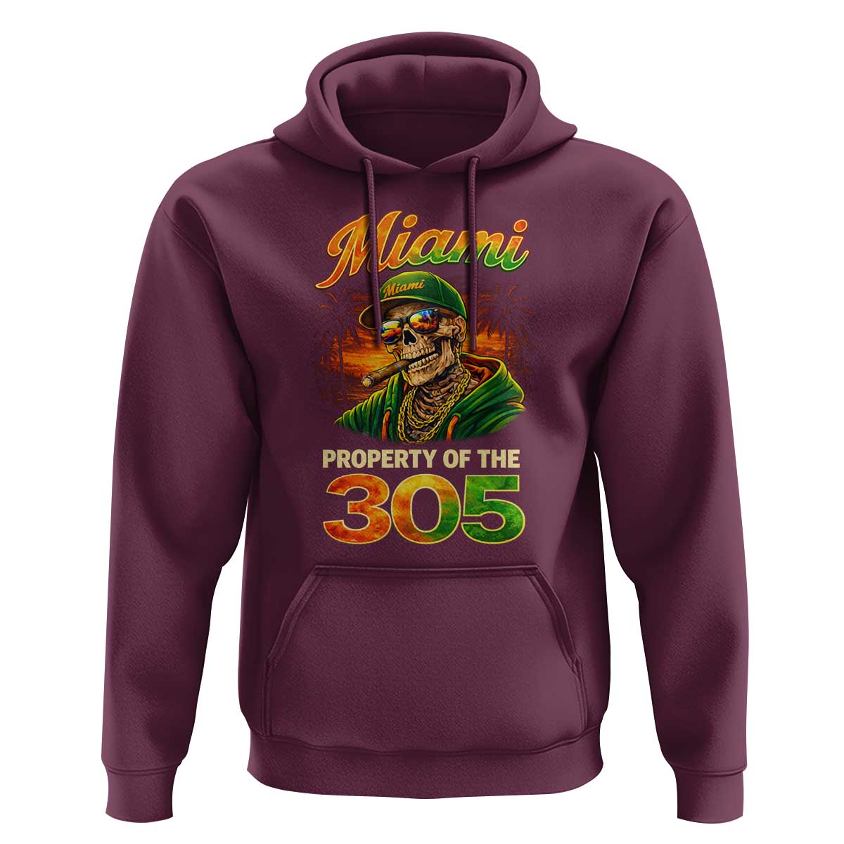 Miami Property of the 305 Skeleton Graphic Hoodie Street King with Sunset Florida Swag