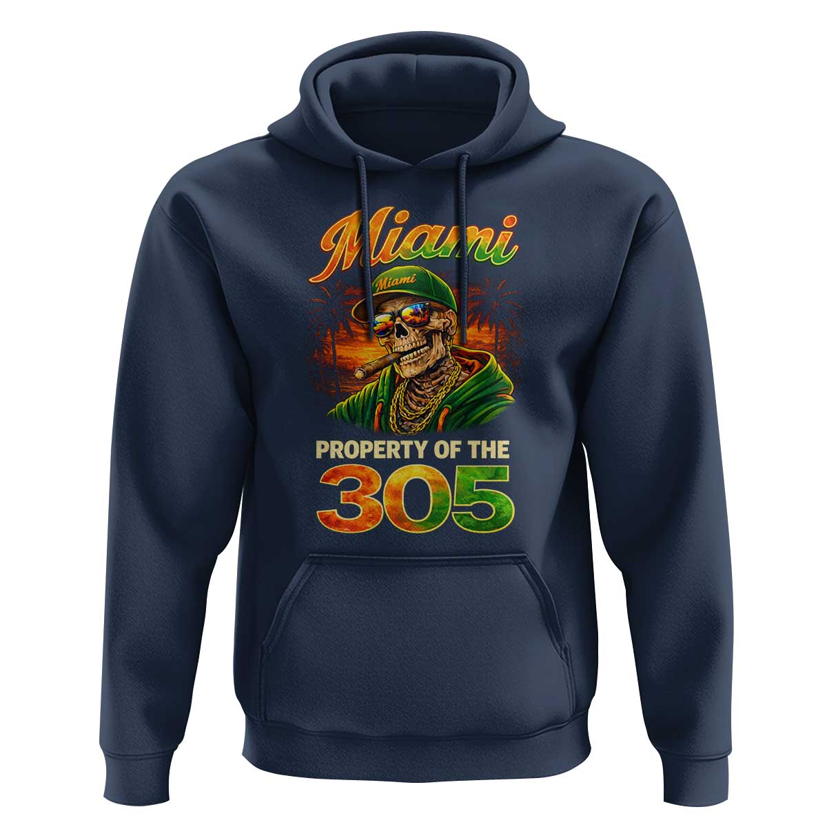 Miami Property of the 305 Skeleton Graphic Hoodie Street King with Sunset Florida Swag