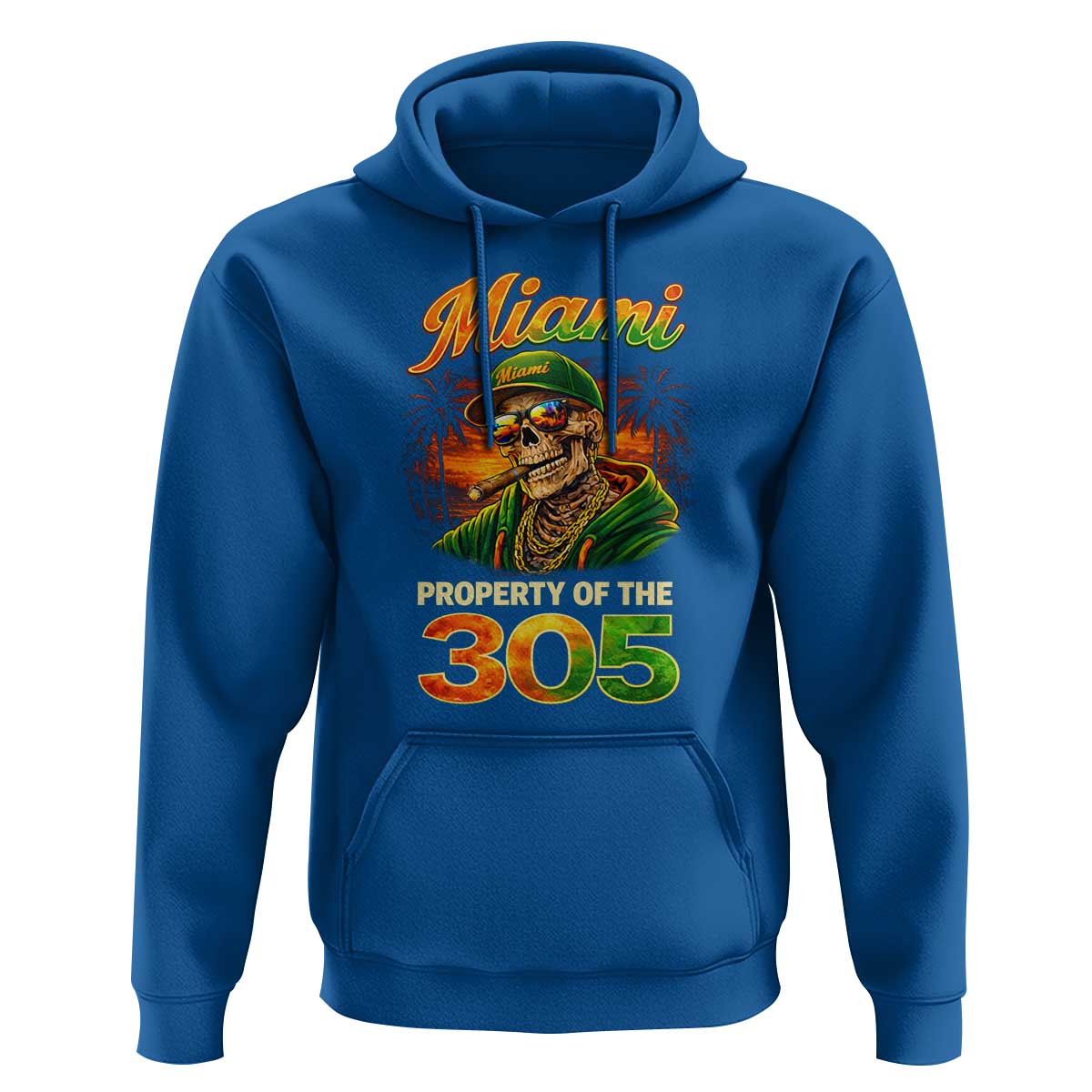 Miami Property of the 305 Skeleton Graphic Hoodie Street King with Sunset Florida Swag