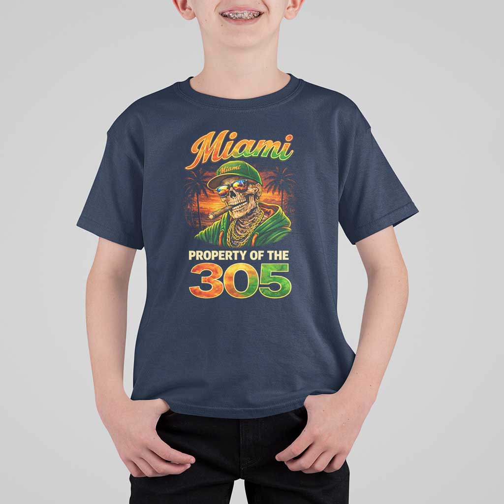 Miami Property of the 305 Skeleton Graphic T Shirt For Kid Street King with Sunset Florida Swag