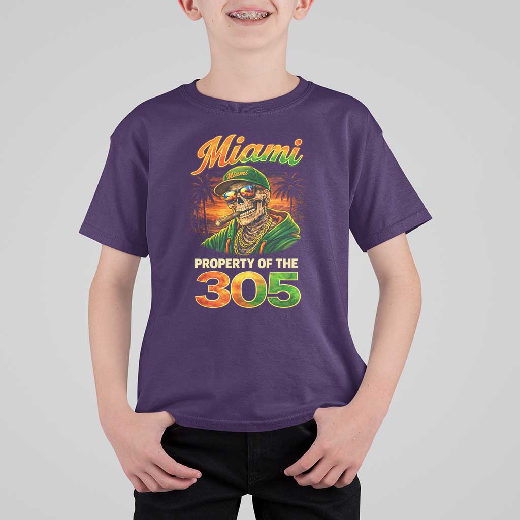 Miami Property of the 305 Skeleton Graphic T Shirt For Kid Street King with Sunset Florida Swag