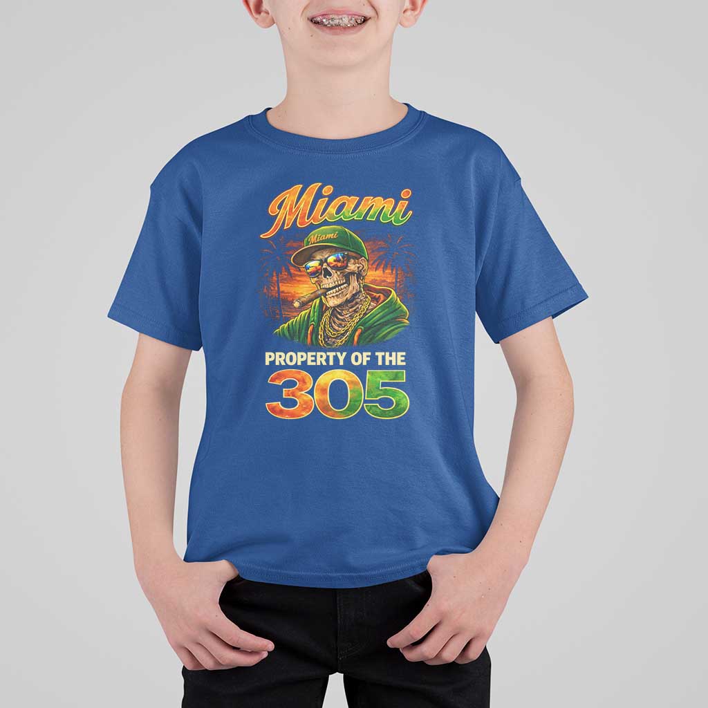 Miami Property of the 305 Skeleton Graphic T Shirt For Kid Street King with Sunset Florida Swag