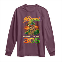 Miami Property of the 305 Skeleton Graphic Long Sleeve Shirt Street King with Sunset Florida Swag
