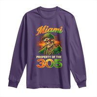 Miami Property of the 305 Skeleton Graphic Long Sleeve Shirt Street King with Sunset Florida Swag