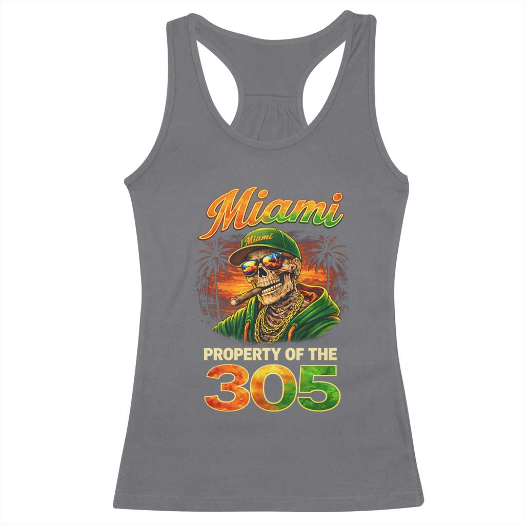 Miami Property of the 305 Skeleton Graphic Racerback Tank Top Street King with Sunset Florida Swag