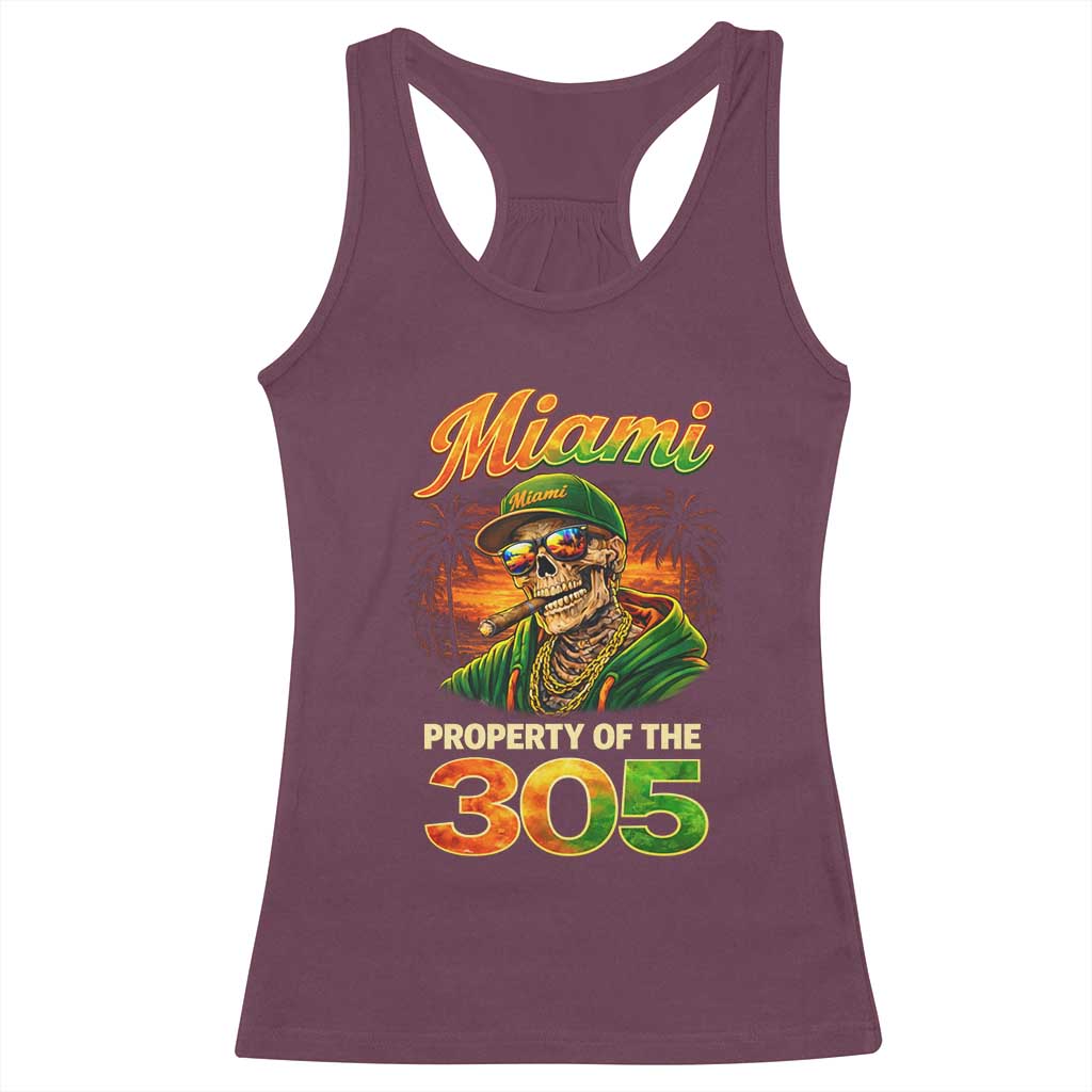 Miami Property of the 305 Skeleton Graphic Racerback Tank Top Street King with Sunset Florida Swag