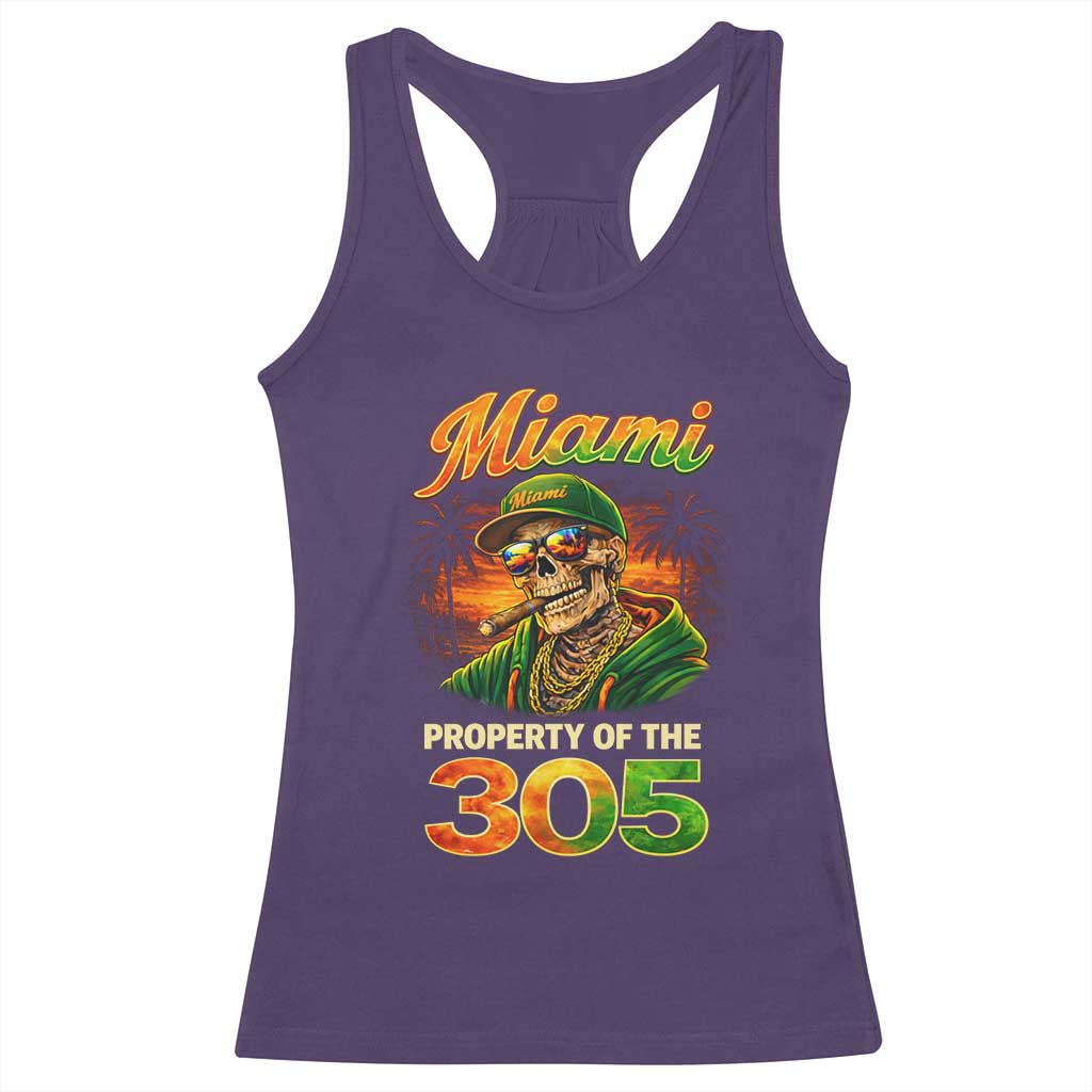Miami Property of the 305 Skeleton Graphic Racerback Tank Top Street King with Sunset Florida Swag