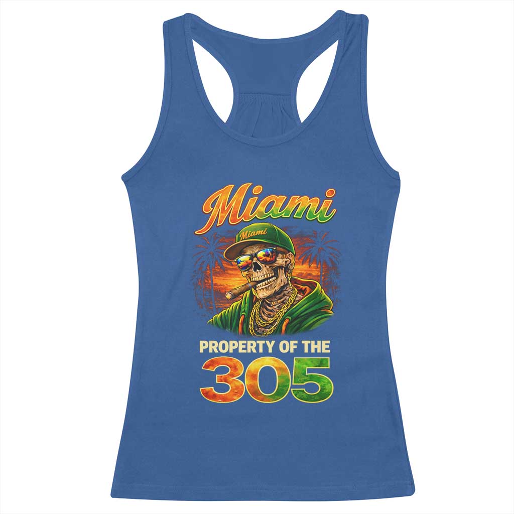 Miami Property of the 305 Skeleton Graphic Racerback Tank Top Street King with Sunset Florida Swag