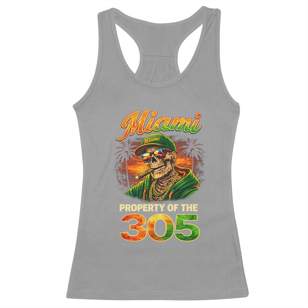 Miami Property of the 305 Skeleton Graphic Racerback Tank Top Street King with Sunset Florida Swag