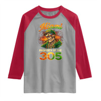 Miami Property of the 305 Skeleton Graphic Raglan Shirt Street King with Sunset Florida Swag