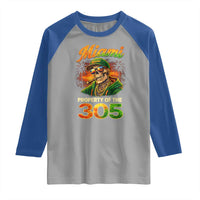 Miami Property of the 305 Skeleton Graphic Raglan Shirt Street King with Sunset Florida Swag