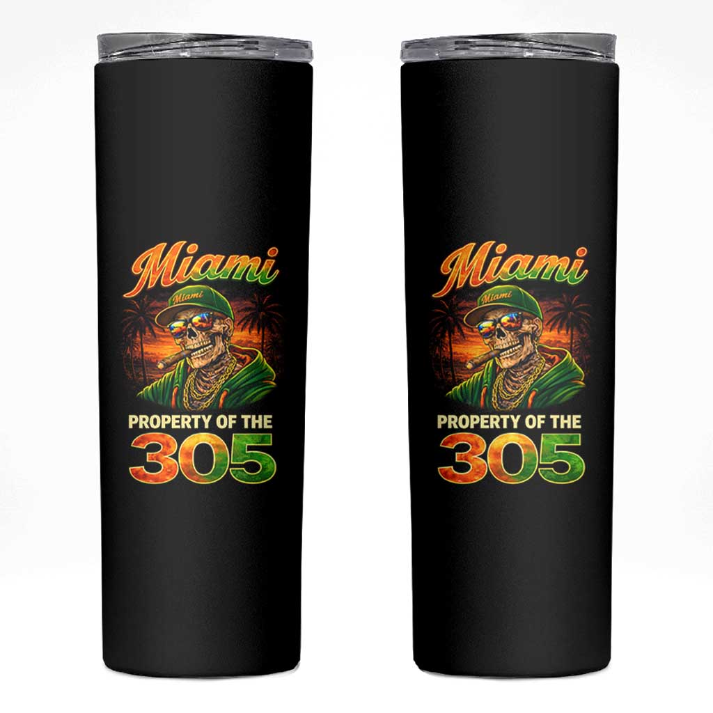 Miami Property of the 305 Skeleton Graphic Skinny Tumbler Street King with Sunset Florida Swag