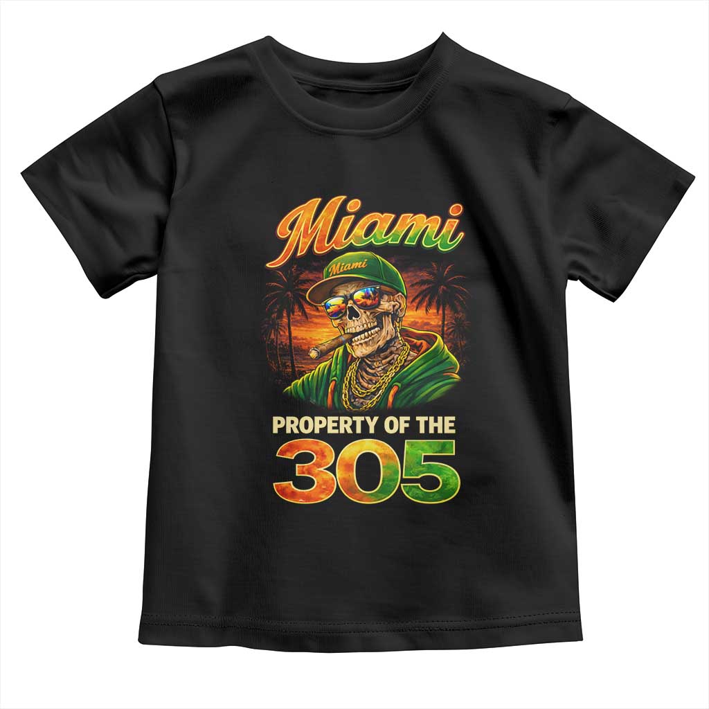 Miami Property of the 305 Skeleton Graphic Toddler T Shirt Street King with Sunset Florida Swag