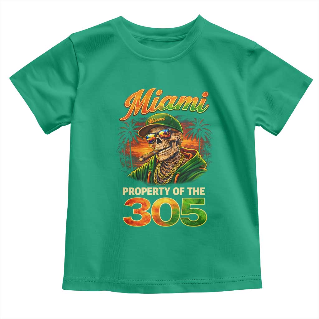 Miami Property of the 305 Skeleton Graphic Toddler T Shirt Street King with Sunset Florida Swag