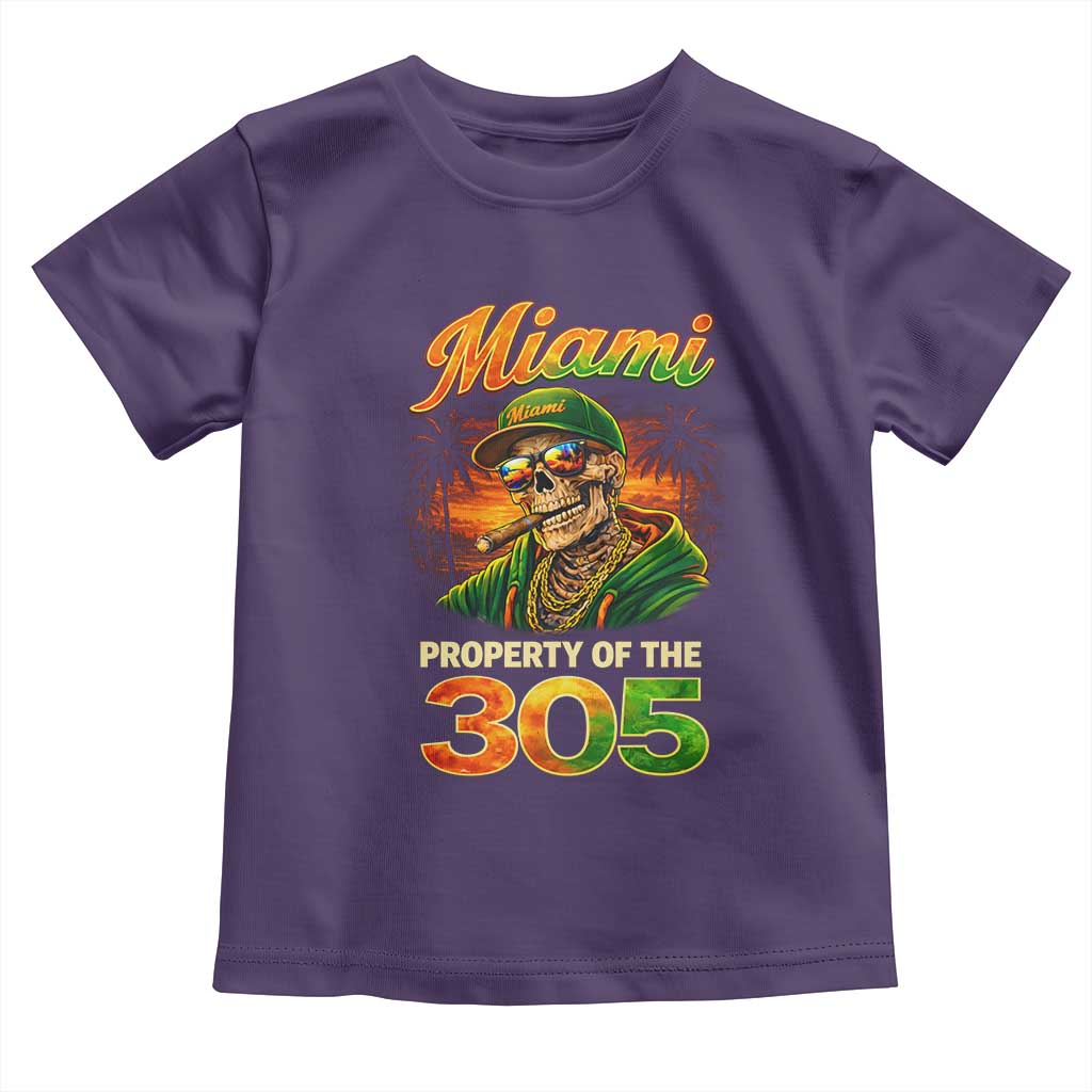 Miami Property of the 305 Skeleton Graphic Toddler T Shirt Street King with Sunset Florida Swag