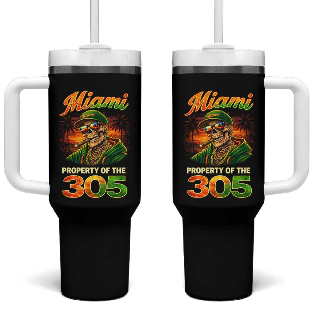 Miami Property of the 305 Skeleton Graphic Tumbler With Handle Street King with Sunset Florida Swag