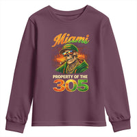 Miami Property of the 305 Skeleton Graphic Youth Sweatshirt Street King with Sunset Florida Swag