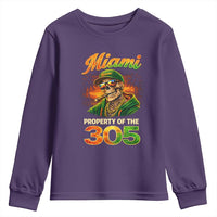 Miami Property of the 305 Skeleton Graphic Youth Sweatshirt Street King with Sunset Florida Swag
