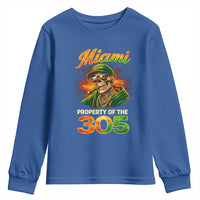 Miami Property of the 305 Skeleton Graphic Youth Sweatshirt Street King with Sunset Florida Swag