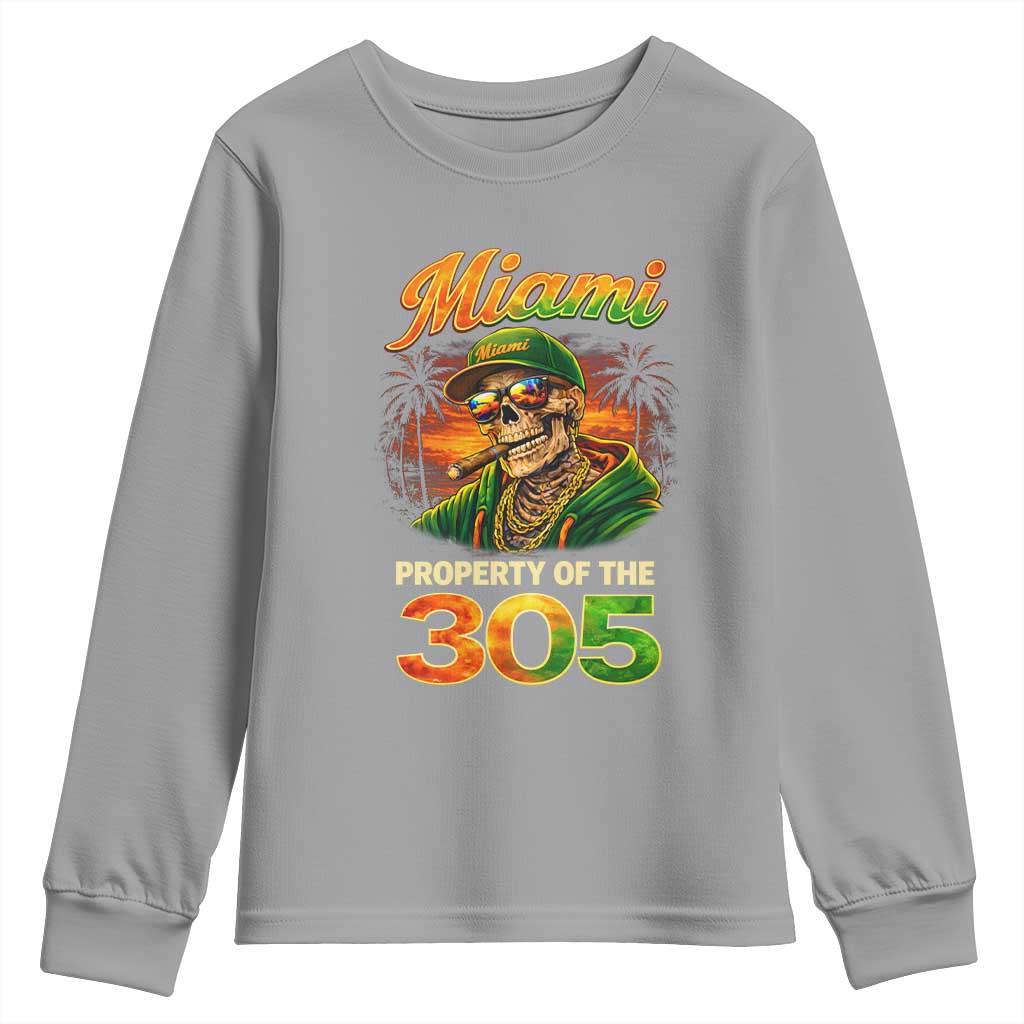 Miami Property of the 305 Skeleton Graphic Youth Sweatshirt Street King with Sunset Florida Swag