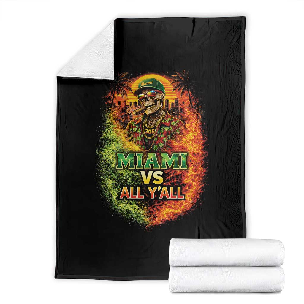 Miami vs All You All 305 Skeleton Flame Graphic Throw Blanket Tropical City Pride Florida Love