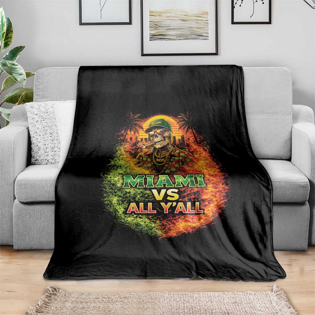 Miami vs All You All 305 Skeleton Flame Graphic Throw Blanket Tropical City Pride Florida Love