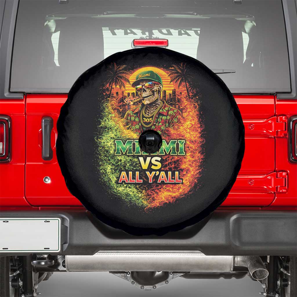 Miami vs All You All 305 Skeleton Flame Graphic Spare Tire Cover Tropical City Pride Florida Love