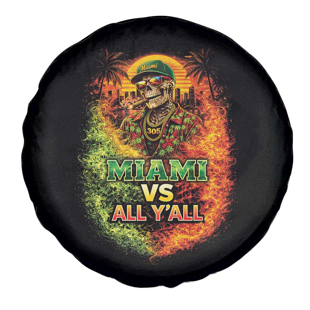 Miami vs All You All 305 Skeleton Flame Graphic Spare Tire Cover Tropical City Pride Florida Love